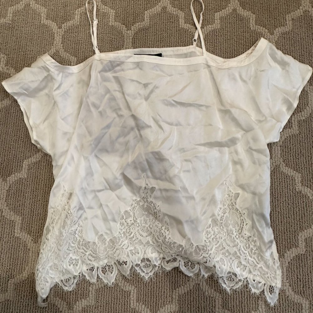 The Kooples Silk/Lace Off The Shoulder Top